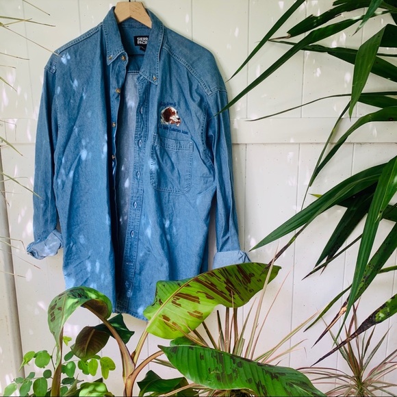 VINTAGE vsco 90s chambray hunting button up popover - Picture 7 of 9